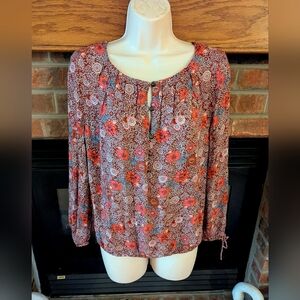 Lucky Brand Pink Floral Print Women's Bohemian 3/4 Sleeve Blouse Size Small